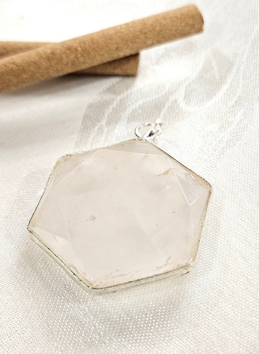Rose Quartz Hexagon Pendant - Stone of Love & Compassion