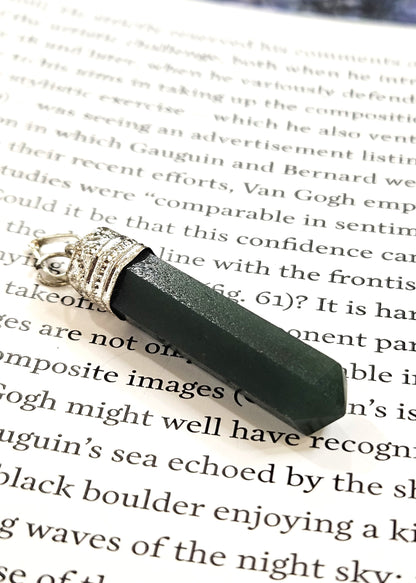 Green Jade Pencil Pendant - Stone of Luck, Prosperity & Harmony