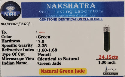 Green Jade Pencil Pendant - Stone of Luck, Prosperity & Harmony