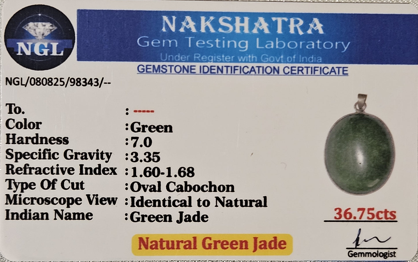 Green Jade Oval Pendant - Stone of Abundance & Harmony