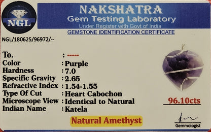 Amethyst Heart Pendant - Stone of Spiritual Wisdom & Protection