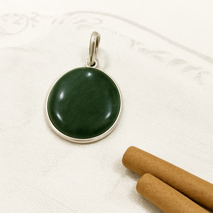 Green Jade Oval Pendant - Stone of Abundance & Harmony